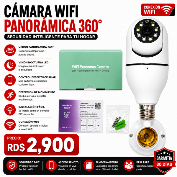 Cámara de Seguridad WiFi Tipo Bombillo E27