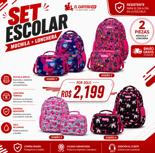 Set Escolar Mochila + Lonchera