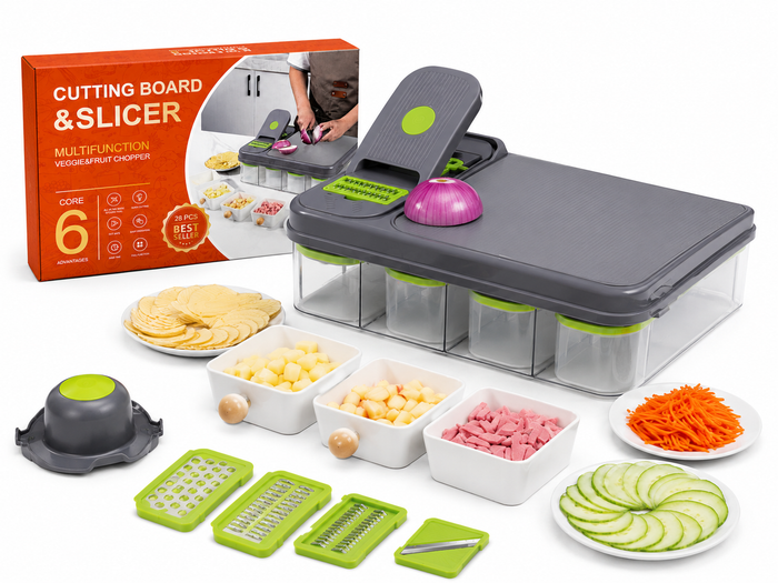 Cortador Multifuncional de Verduras con Tabla y Recipientes