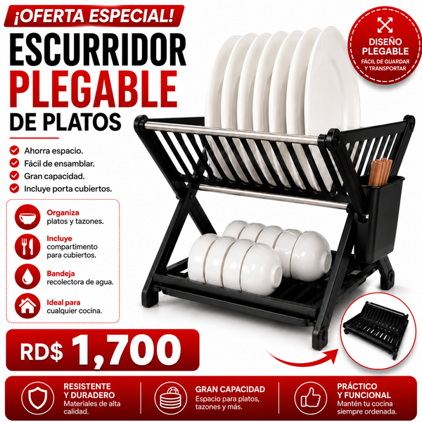 Escurridor de Platos y Tazones Plegable de 2 Niveles