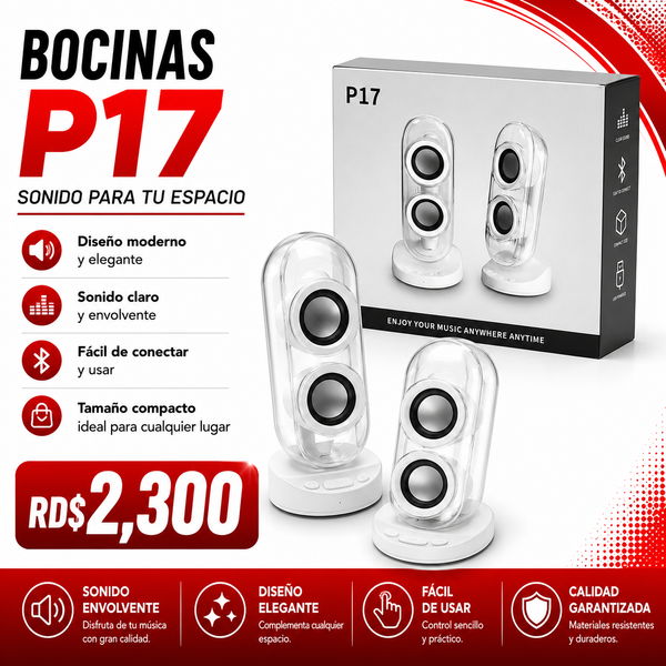 Bocinas Bluetooth P17 con Sonido Estéreo