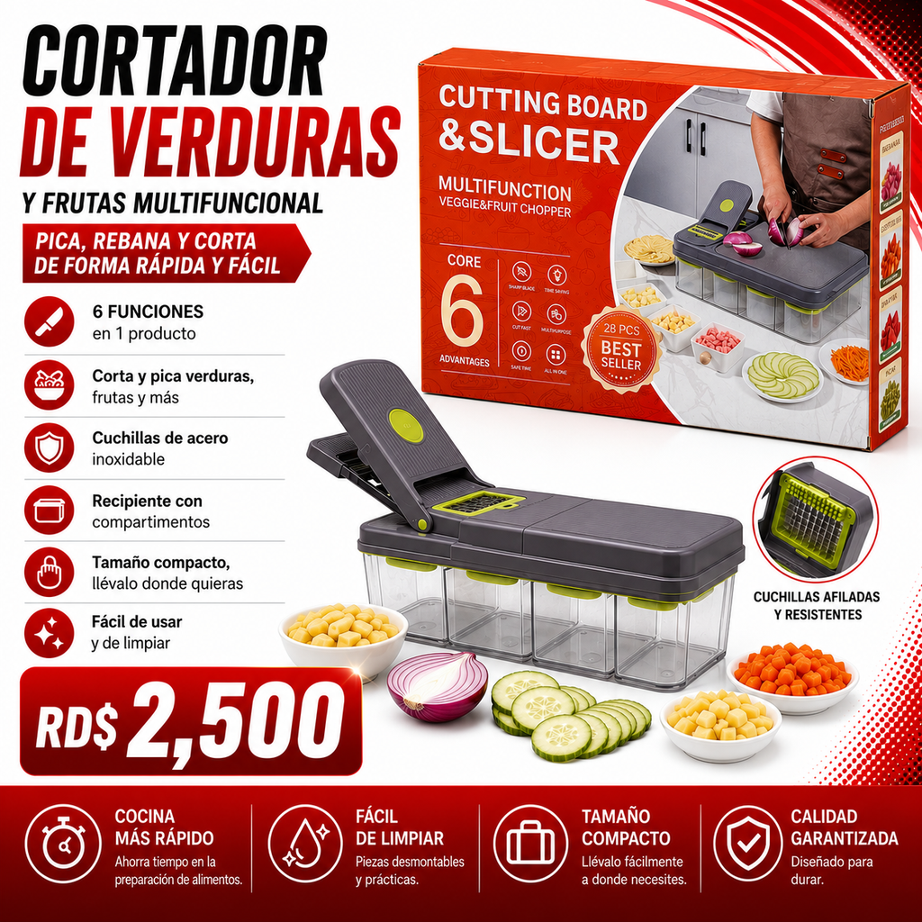 Cortador Multifuncional de Verduras con Tabla y Recipientes