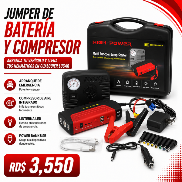 JUMPER DE BATERÍA Y COMPRESOR