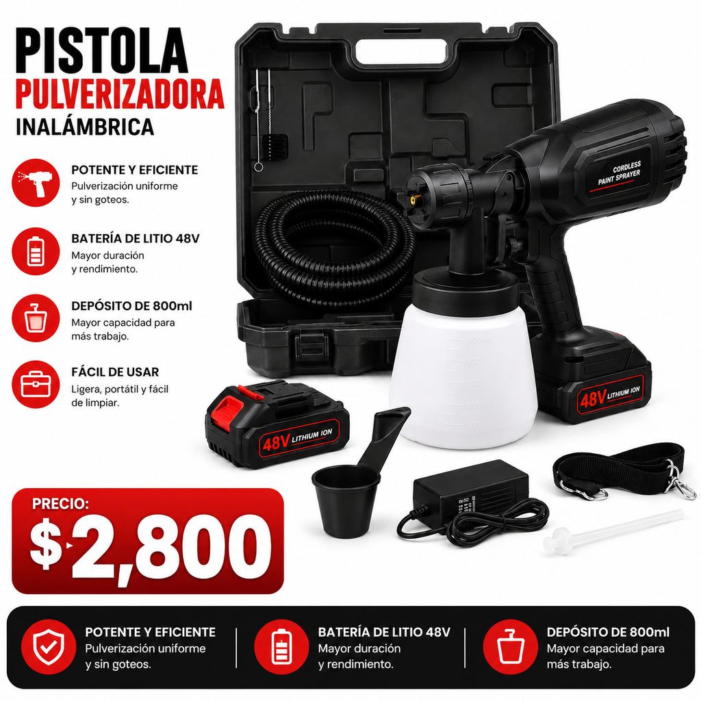 Pistola Pulverizadora de Pintura Inalámbrica 48V