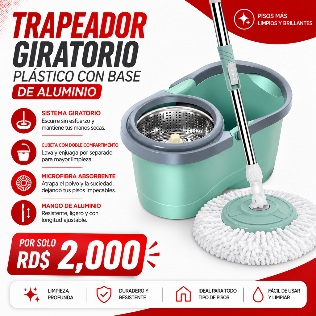 TRAPEADOR GIRATORIO PLASTICO CON BASE DE ALUMINIO