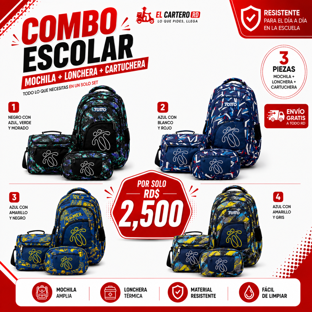 Combo Escolar mochila + lonchera + estuche