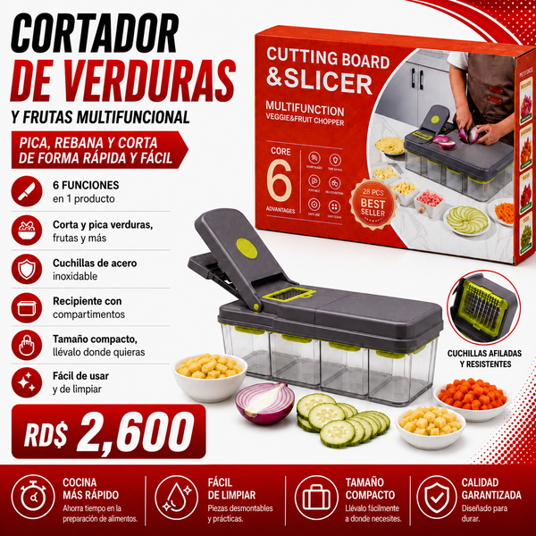 Cortador Multifuncional de Verduras con Tabla y Recipientes