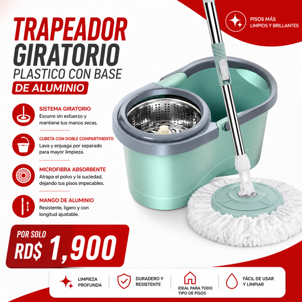 TRAPEADOR GIRATORIO PLASTICO CON BASE DE ALUMINIO